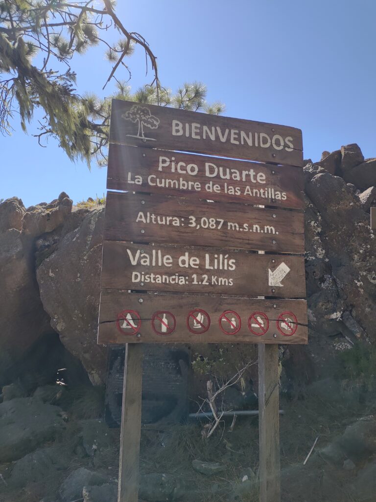 Pico Duarte sign at the summit in Dominican Republic