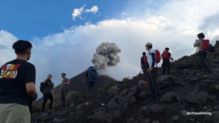 Hikes stop in awe to see View from Fuego Volcano in Guatemala