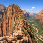 Overlooking the canyon from Angel's Landing, one of the most dangerous hikes in USA